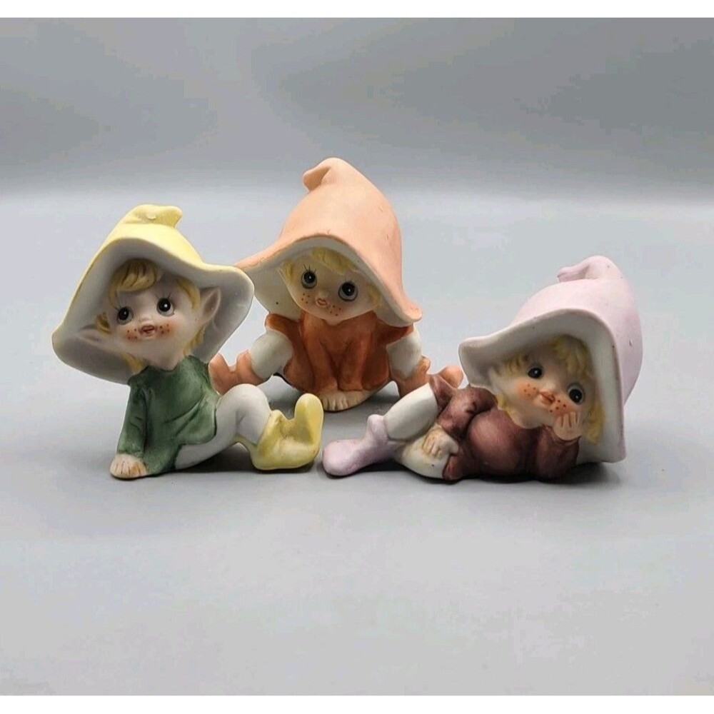 Homco Pixie Elves Fairies Porcelain Set Of 3 Figurines #5213 Vintage